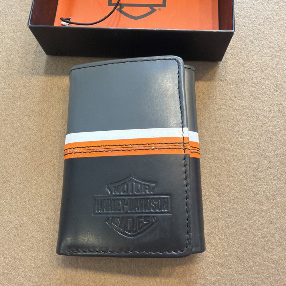 Harley Davidson Trifold Wallet Black Gray Orange MWMO16 RFID